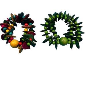 Wide Beaded Colorful Wood Stretch Bracelets